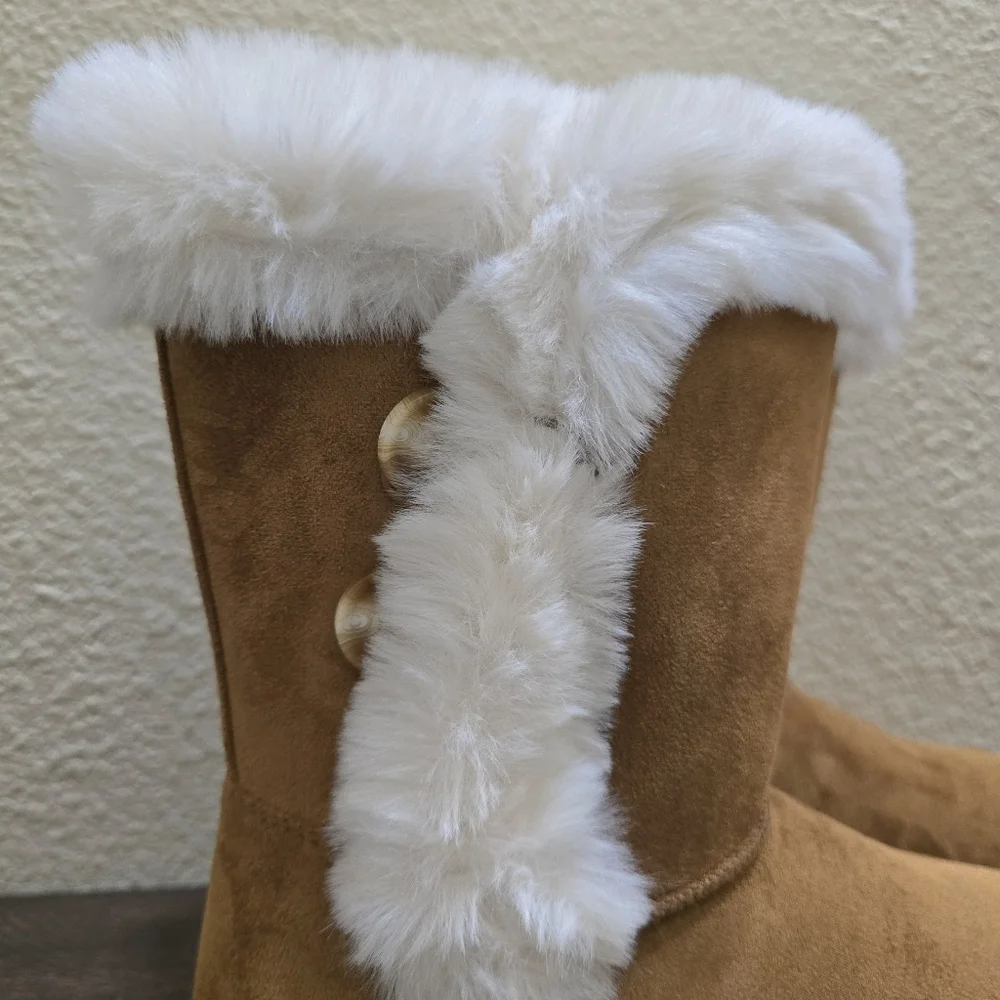 SO Faux Fur Sophia Chestnut‎ Girls Slip On Boots NWT Brown Size 6 Youth